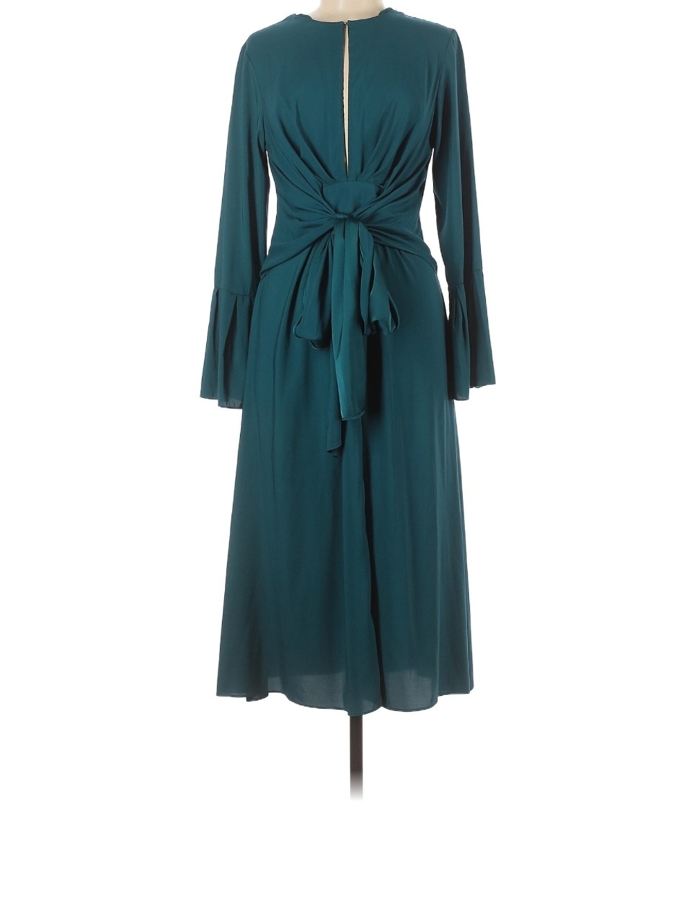 Tome Teal Long Sleeve Tie-Back Midi Dress